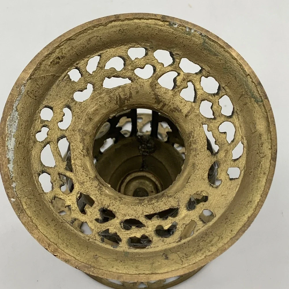 Vintage Brass Candlestick Holder Gold Filigree Open Work‎ Ornate Pedestal MCM